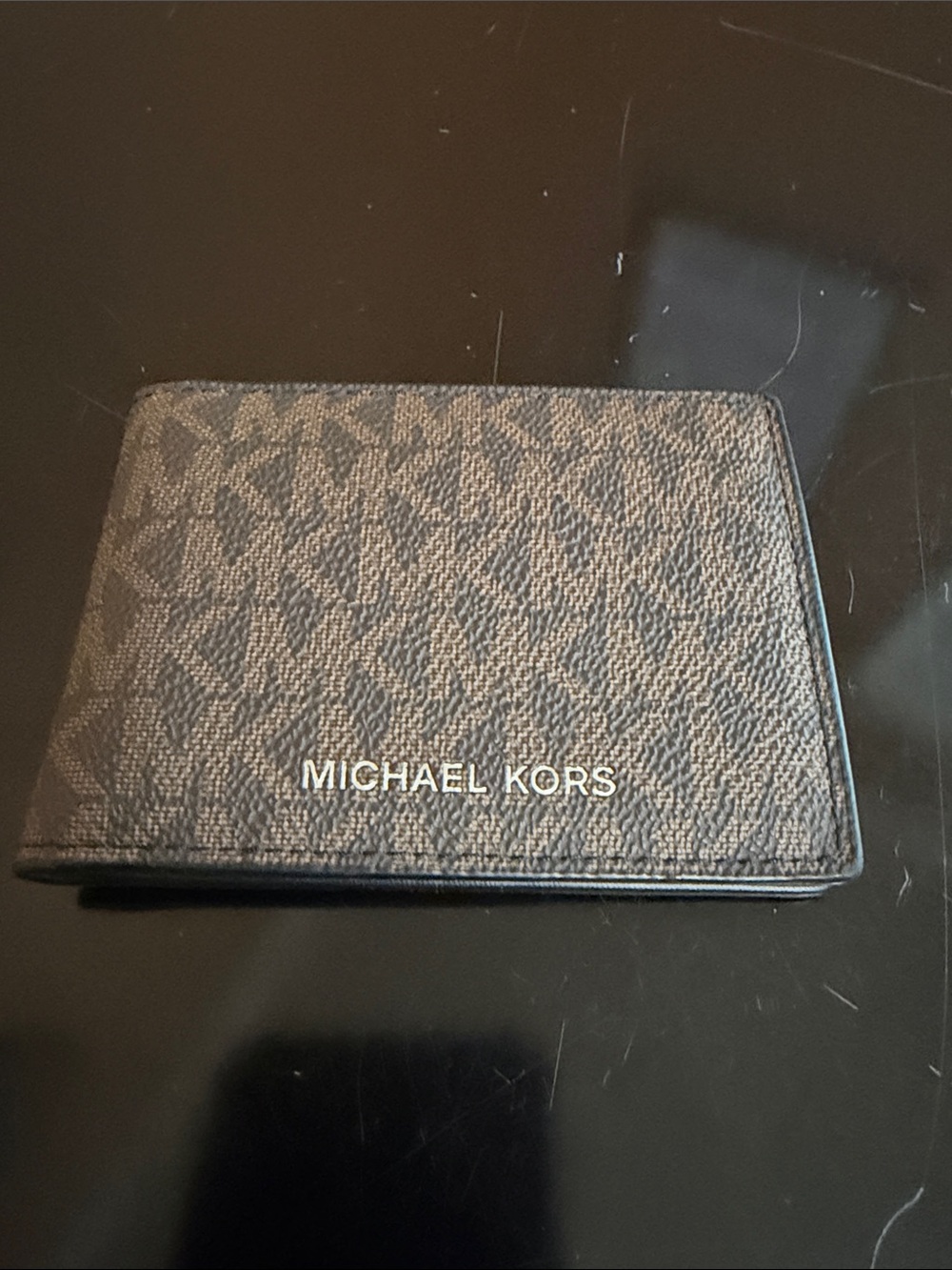 Michael Kors Men's Black and Brown Signature Card Holder Wallet
